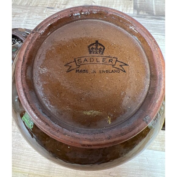 Sadler Made In England Brown Ceramic Teapot With Blue & Beige Stripes Vintage - Picture 5 of 6